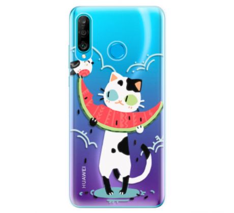 Odolné silikonové pouzdro iSaprio - Cat with melon - Huawei P30 Lite