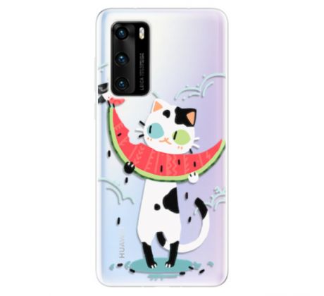 Odolné silikonové pouzdro iSaprio - Cat with melon - Huawei P40