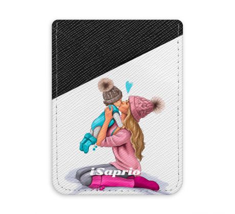 Pouzdro na kreditní karty iSaprio - Kissing Mom - Blond and Boy - tmavá nalepovací kapsa