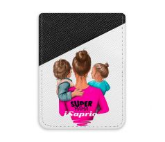 Pouzdro na kreditní karty iSaprio - Super Mama - Boy and Girl - tmavá nalepovací kapsa