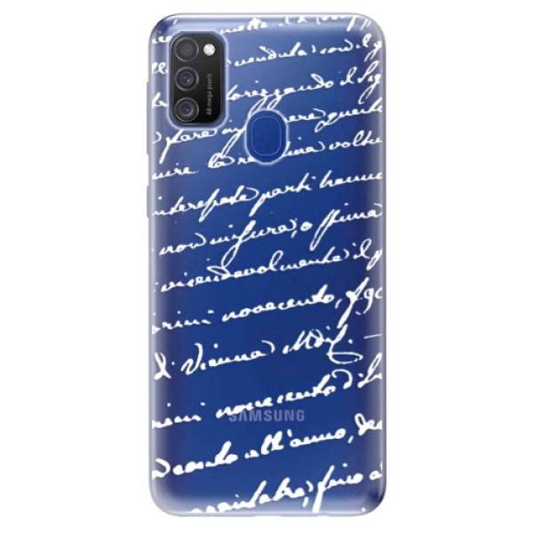 Odolné silikonové pouzdro iSaprio - Handwriting 01 - white - Samsung Galaxy M21